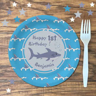 Shark Theme Personalised 1st Birthday Paper Plates