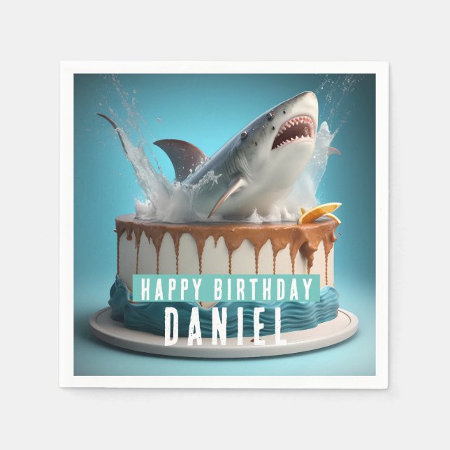 Shark themed Birthday Cake Napkin (Front)