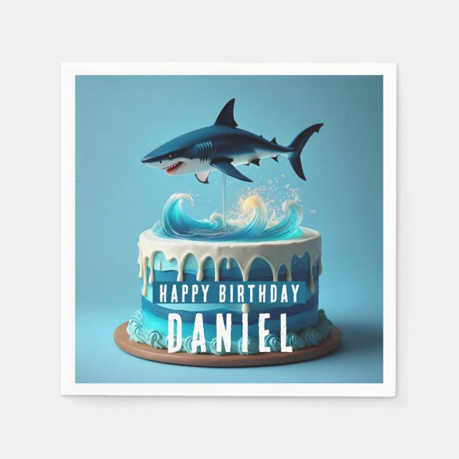 Shark themed Birthday Cake Napkin (Front)