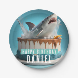 Shark themed Birthday Cake Paper Plate