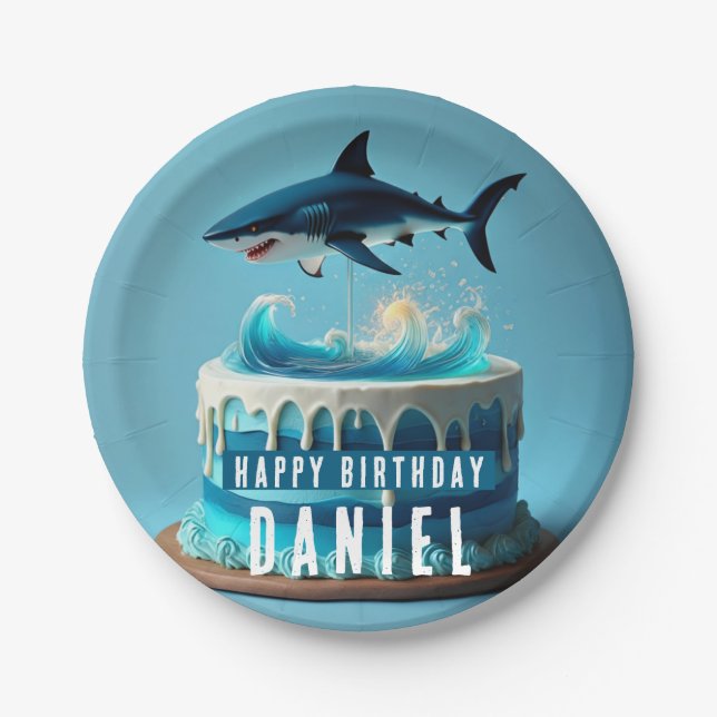 Shark themed Birthday Cake Paper Plate (Front)