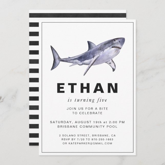 Shark Themed Birthday Party Invitation (Front/Back)