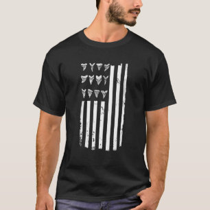 Shark Tooth Hunting American Flag For Fossil Hunte T-Shirt