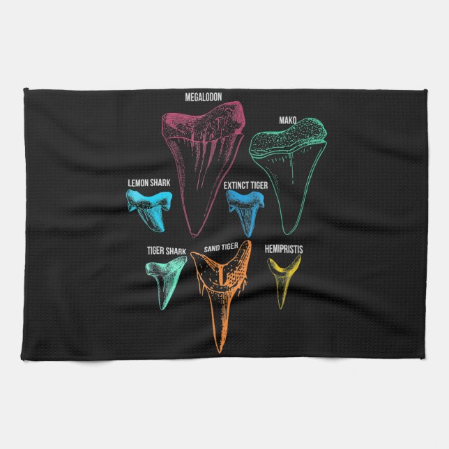 Shark Tooth Hunting - Crazy Shark Gifts Tea Towel (Horizontal)