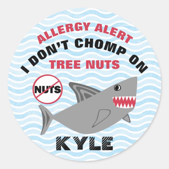 Shark Tree Nut Peanut Allergy Alert Customised Classic Round Sticker (Front)