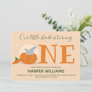 Shark Turning One Pumpkin First Birthday Invitation