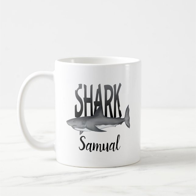 Shark Typography Cool Ocean Personalised Animal Coffee Mug (Left)
