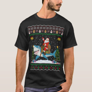 Shark Ugly Xmas Gift Santa Riding Shark Christmas T-Shirt