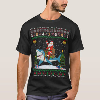 Shark Ugly Xmas Gift Santa Riding Shark Christmas T-Shirt