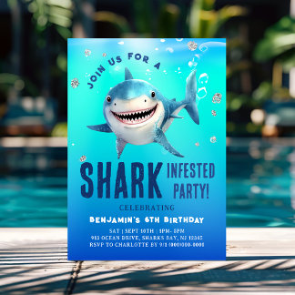 Shark Under The Sea Birthday Invitation