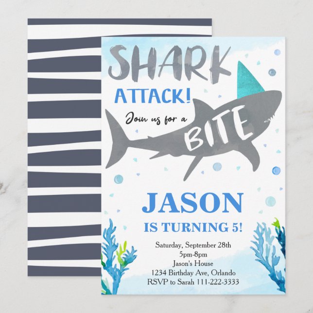 Shark Under The Sea Birthday Invite (Front/Back)