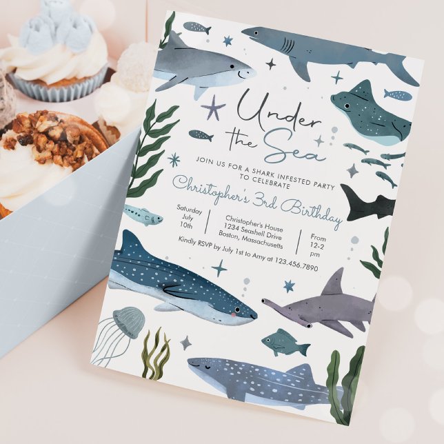 Shark Under the Sea Birthday Party  Invitation (Creator Uploaded)