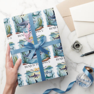 Shark Under The Sea Boy Birthday Wrapping Paper