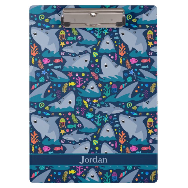 Shark Under The Sea Cute Personalised Pattern Clipboard (Front)