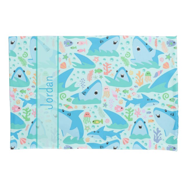 Shark Under The Sea Cute Personalised Pattern Pillowcase (Front)