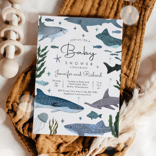 Shark Under the Sea Ocean Animals Baby Shower Invitation