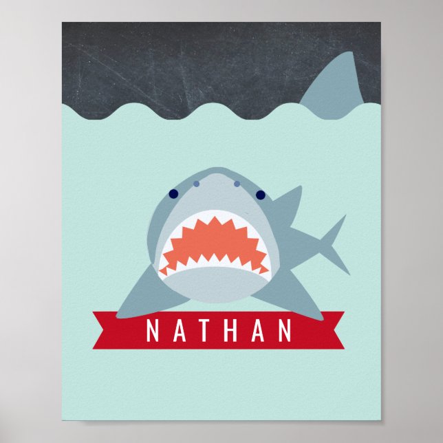 Shark Underwater Blue Boy Kids Room Nursery Art Poster (Front)