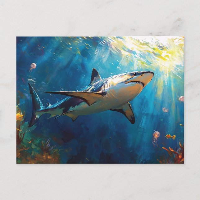 Shark Underwater Surrounded by Jellyfish Postcard (Front)