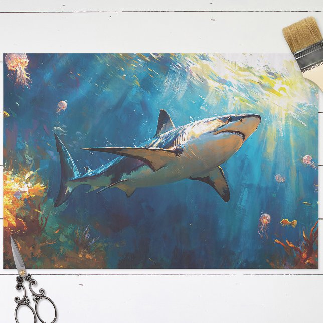 Shark Underwater With Jellyfish Decoupage Tissue Paper (Creator Uploaded)