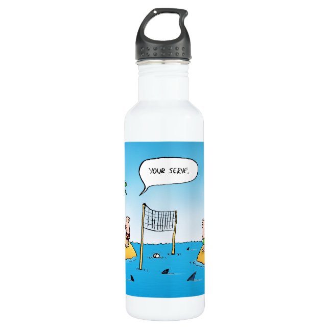 Shark Volleyball Funny Cartoon 710 Ml Water Bottle (Front)