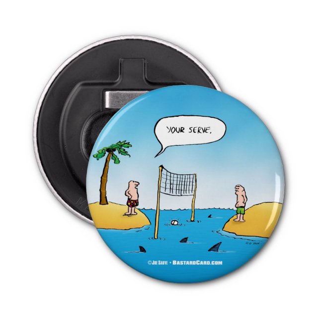Shark Volleyball Funny Cartoon Bottle Opener (Front)