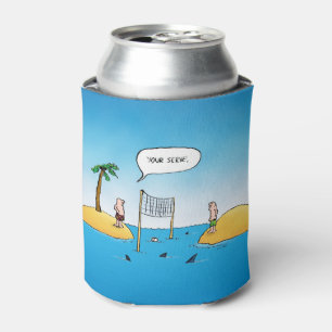 Shark Volleyball Funny Cartoon Can Cooler