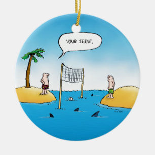Shark Volleyball Funny Cartoon Ceramic Tree Decoration