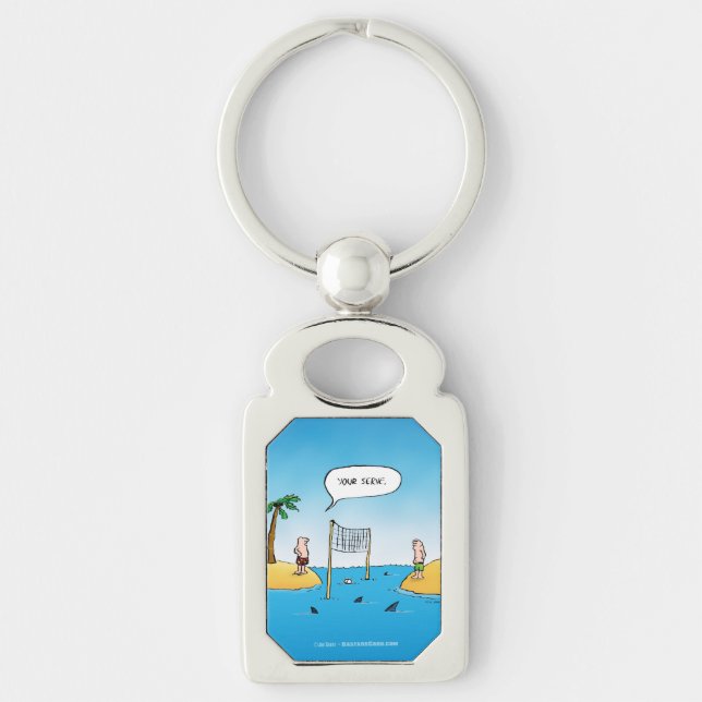 Shark Volleyball Funny Cartoon Key Ring (Front)