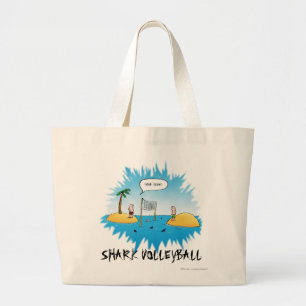 Shark Volleyball Funny Cartoon Large Tote Bag