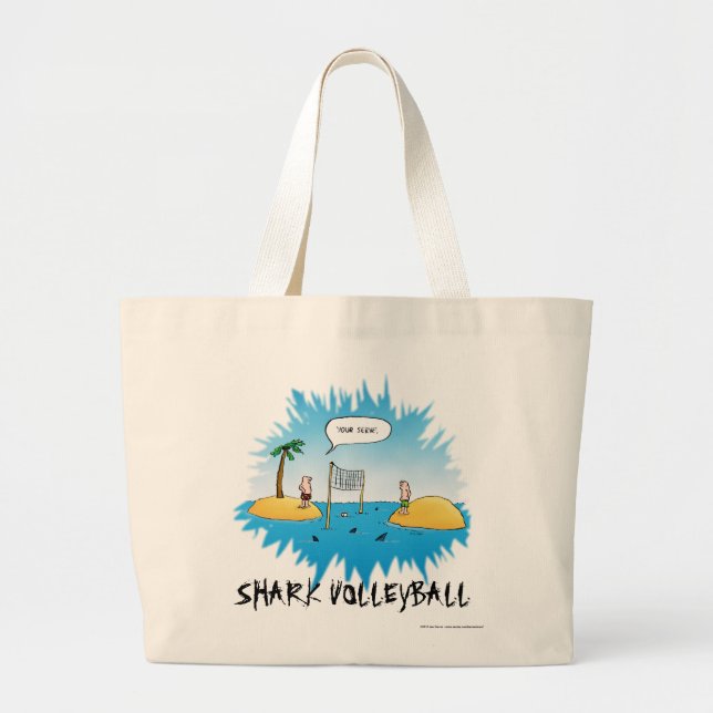 Shark Volleyball Funny Cartoon Large Tote Bag (Front)