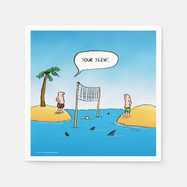 Shark Volleyball Funny Cartoon Napkin (Front)