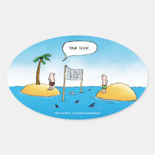 Shark Volleyball Funny Cartoon Oval Sticker