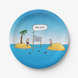 Shark Volleyball Funny Cartoon Paper Plate