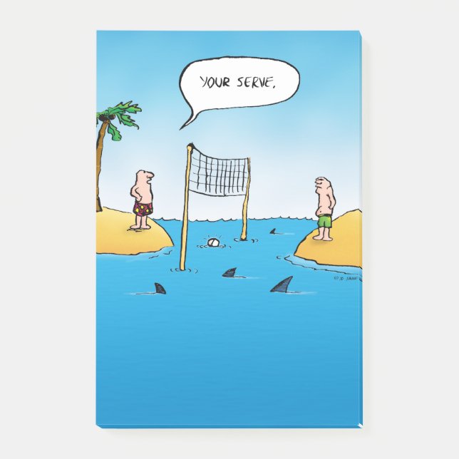 Shark Volleyball Funny Cartoon Post-it Notes (Front)