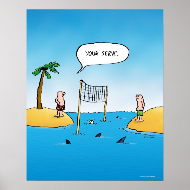 Shark Volleyball Funny Cartoon Poster (Front)