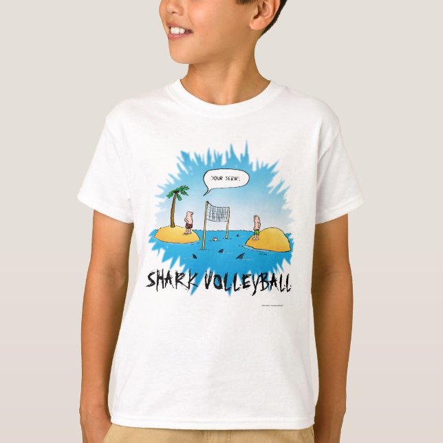 Shark Volleyball Funny Cartoon T-Shirt (Front)