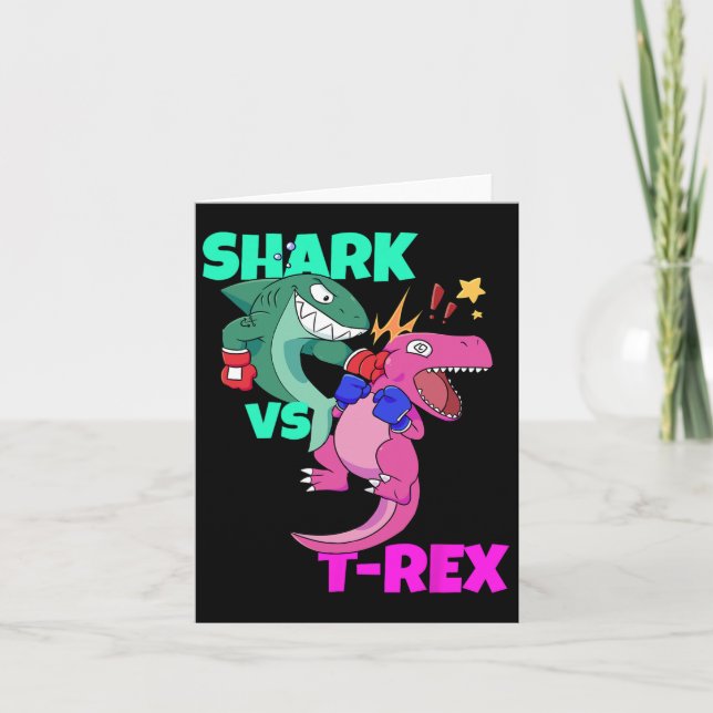 Shark Vs Dinosaur T Rex Boxing Gloves For Kids Boy Card (Front)