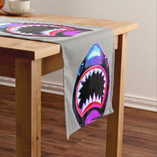 Shark Watercolor Pink and Purple Illustration Short Table Runner
