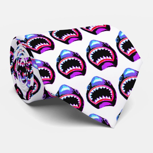Shark Watercolor Pink Purple Illustration Tie (Rolled)