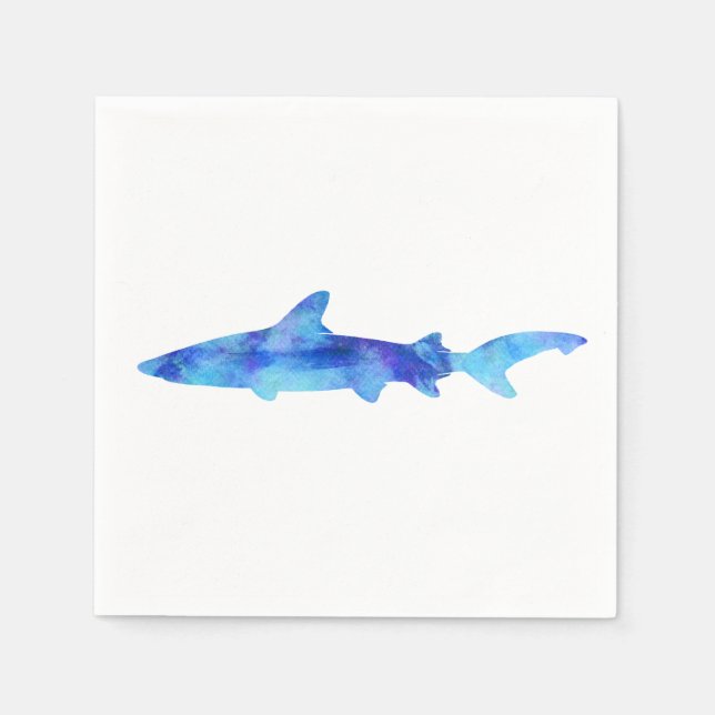 Shark Watercolor Silhouette Dye Teal Blue Aqua Napkin (Front)