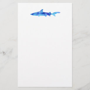 Shark Watercolor Silhouette Dye Teal Blue Aqua Stationery
