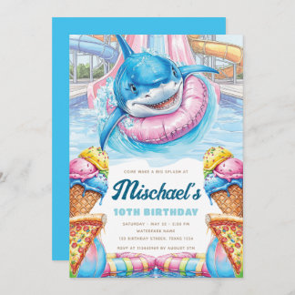 Shark Waterpark Fun Boys Pool Party Birthday Invitation