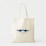 Shark Wedding Tote With Name<br><div class="desc">Shark wedding tote bag with navy blue shark silhouette,   couple's names and date with name on the back.</div>