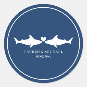 Shark Wedding With Names Oval Sticker