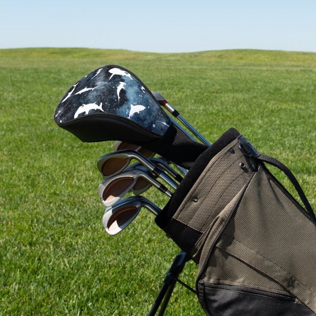 Shark white shadow on Dark galaxy Space Golf Head Cover (In Situ)