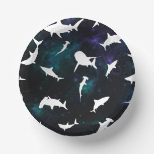Shark white shadow on Dark galaxy Space Paper Plate
