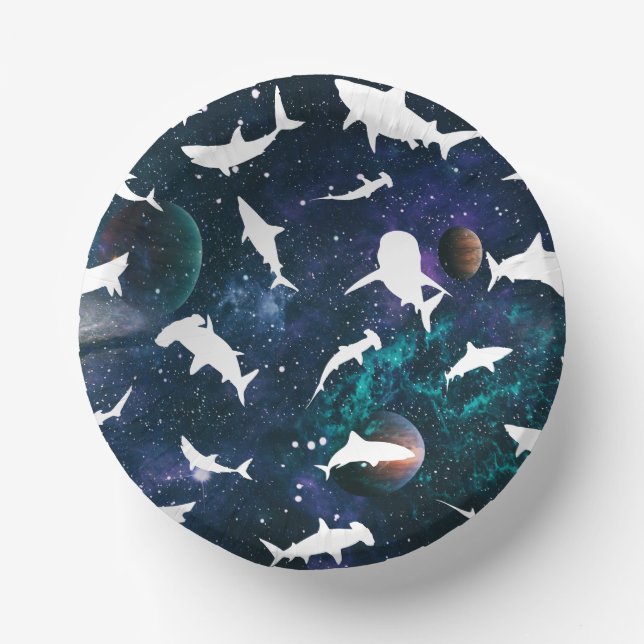Shark white shadow on Dark galaxy Space Paper Plate (Front)
