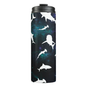 Shark white shadow on Dark galaxy Space Thermal Tumbler
