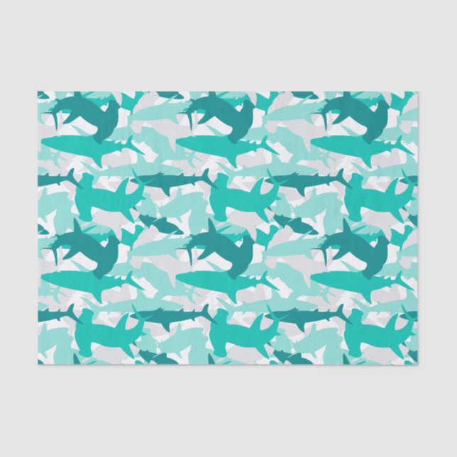 Shark White & Teal Camouflage Pattern Tissue Paper (Front)