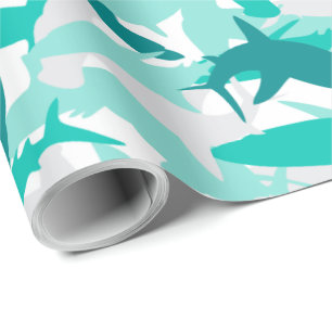 Shark White & Teal Camouflage Print Wrapping Paper